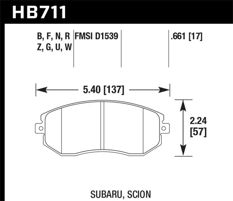Hawk Hps Brake Pads - Front - 2011-2014 Wrx, 2013-2021 Brz, 2022+Brz, 2013 Legacy 2.5I, 2013 Crosstrek 2