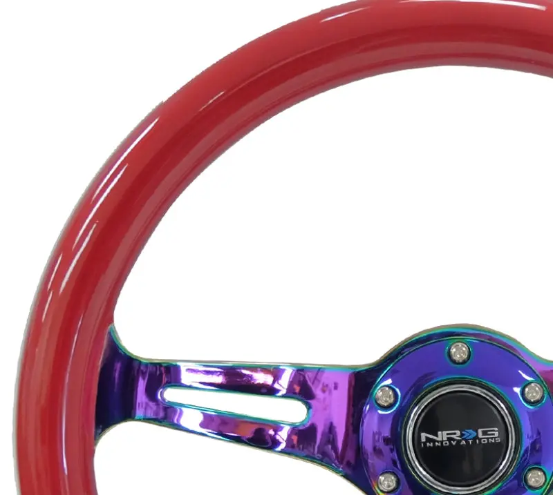 Nrg Classic Wood Grain Steering Wheel (350Mm) Red Grip W/Neochrome 3-Spoke Center 1