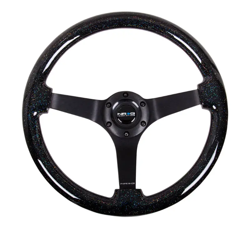 Nrg Reinforced Steering Wheel (350Mm / 3In Deep) Classic Blk Sparkle Wood Grain W/Blk 3-Spoke Center 1