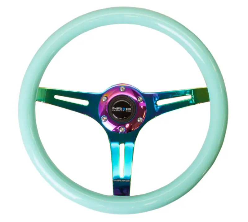 Nrg Classic Wood Grain Steering Wheel (350Mm) Minty Fresh Color W/Neochrome 3-Spoke Center 1