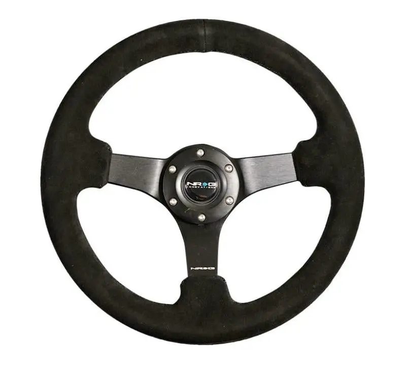 Nrg Reinforced Steering Wheel (330Mm / 3In Deep) Blk Suede W/Criss Cross Stitch W/Blk 3-Spoke Center 1