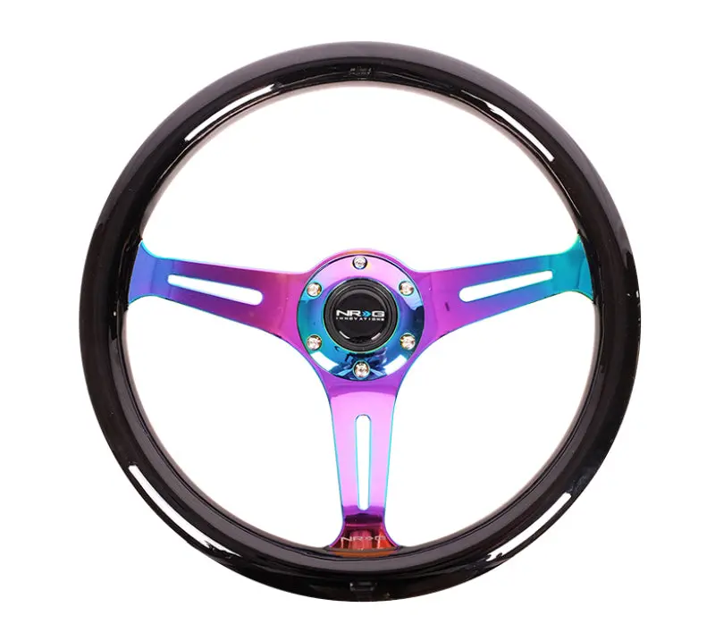 Nrg Classic Wood Grain Steering Wheel (350Mm) Black Paint Grip W/Neochrome 3-Spoke Center 1