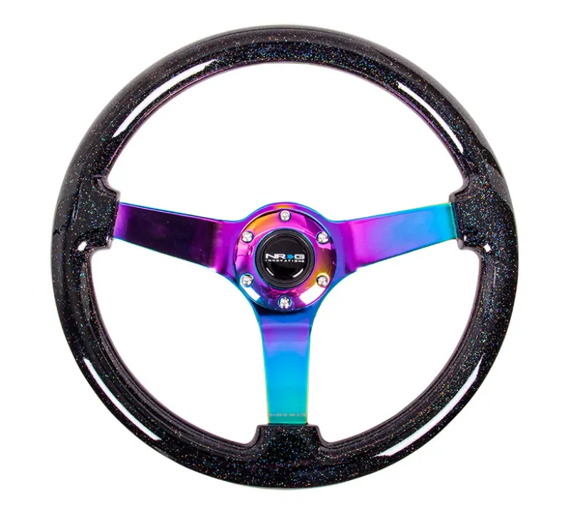 Nrg Reinforced Steering Wheel (350Mm / 3In. Deep) Classic Blk Sparkle W/4Mm Neochrome 3-Spoke Center 1