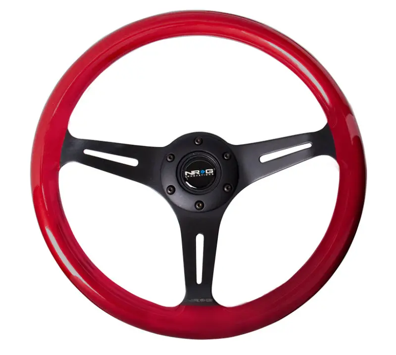 Nrg Classic Wood Grain Steering Wheel (350Mm) Red Pearl/Flake Paint W/Black 3-Spoke Center 1
