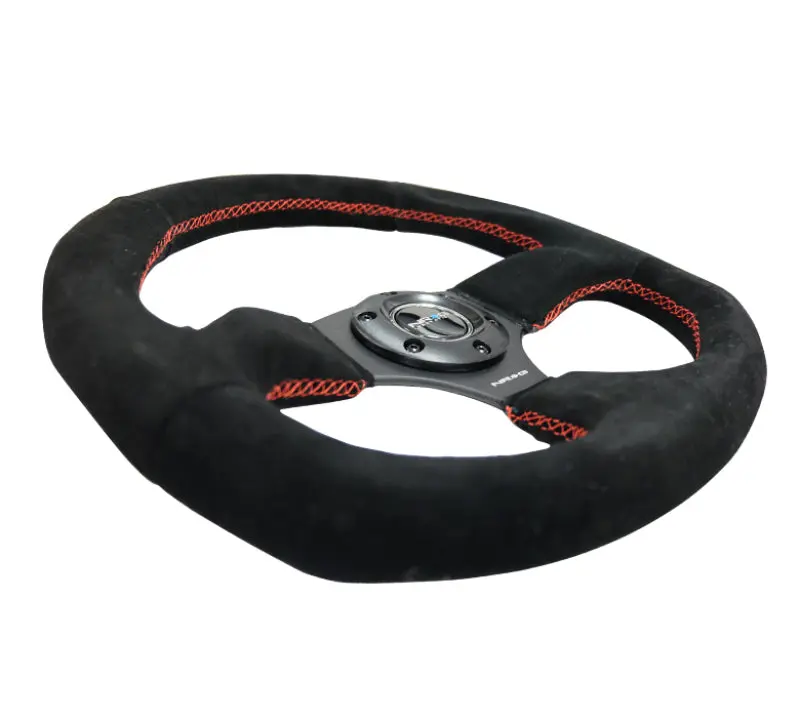 Nrg Reinforced Steering Wheel (320Mm Horizontal / 330Mm Vertical) Suede W/Red Stitch 1