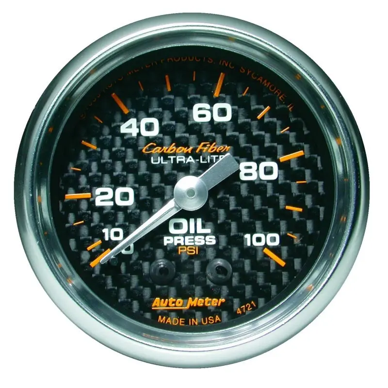 Autometer Carbon Fiber 52Mm 100 Psi Mechanical Oil Pressure Gauge 1