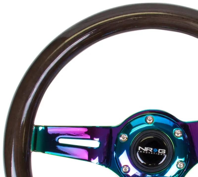 Nrg Classic Wood Grain Steering Wheel (310Mm) Black W/Neochrome 3-Spoke Center 1