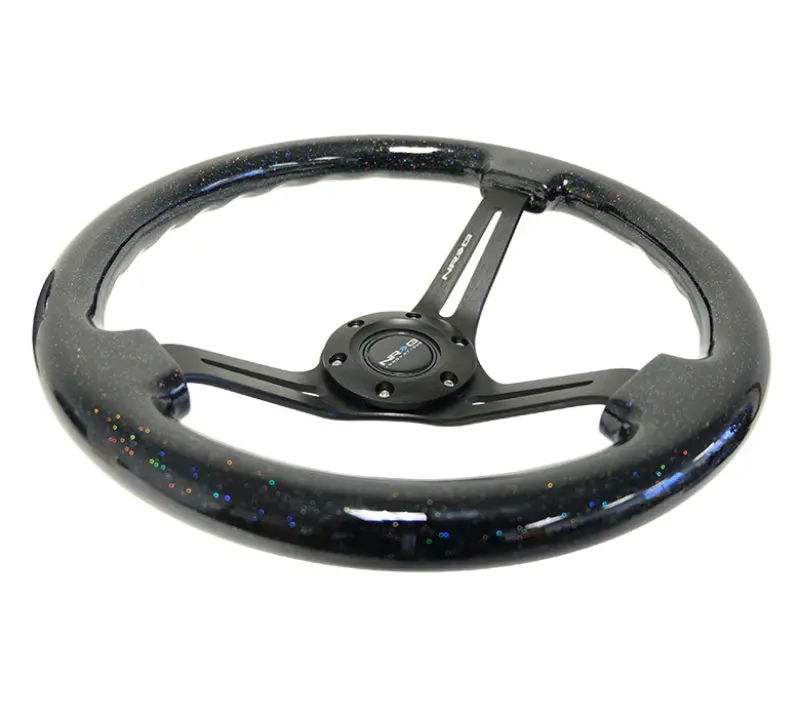 Nrg Reinforced Steering Wheel (350Mm / 3In. Deep) Black Multi Color Flake Wood W/ Black Matte Center 1