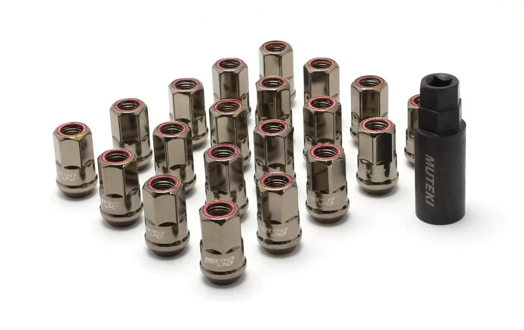 Wheel Mate Muteki Hr38 Open End Lug Nuts 12X1.25 Titanium Chrome / Red Ring 1