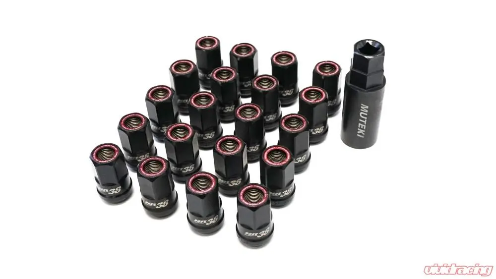 Wheel Mate Muteki Hr38 Open End Lug Nuts 12X1.25 Black Chrome / Red Ring 1