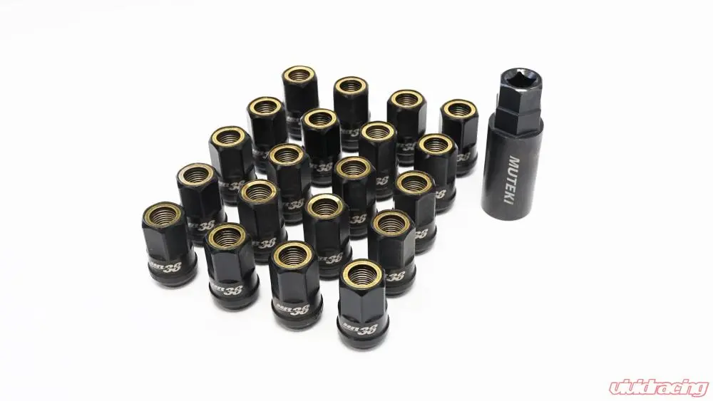 Wheel Mate Muteki Hr38 Open End Lug Nuts 12X1.25 Black Chrome / Yellow Ring 1