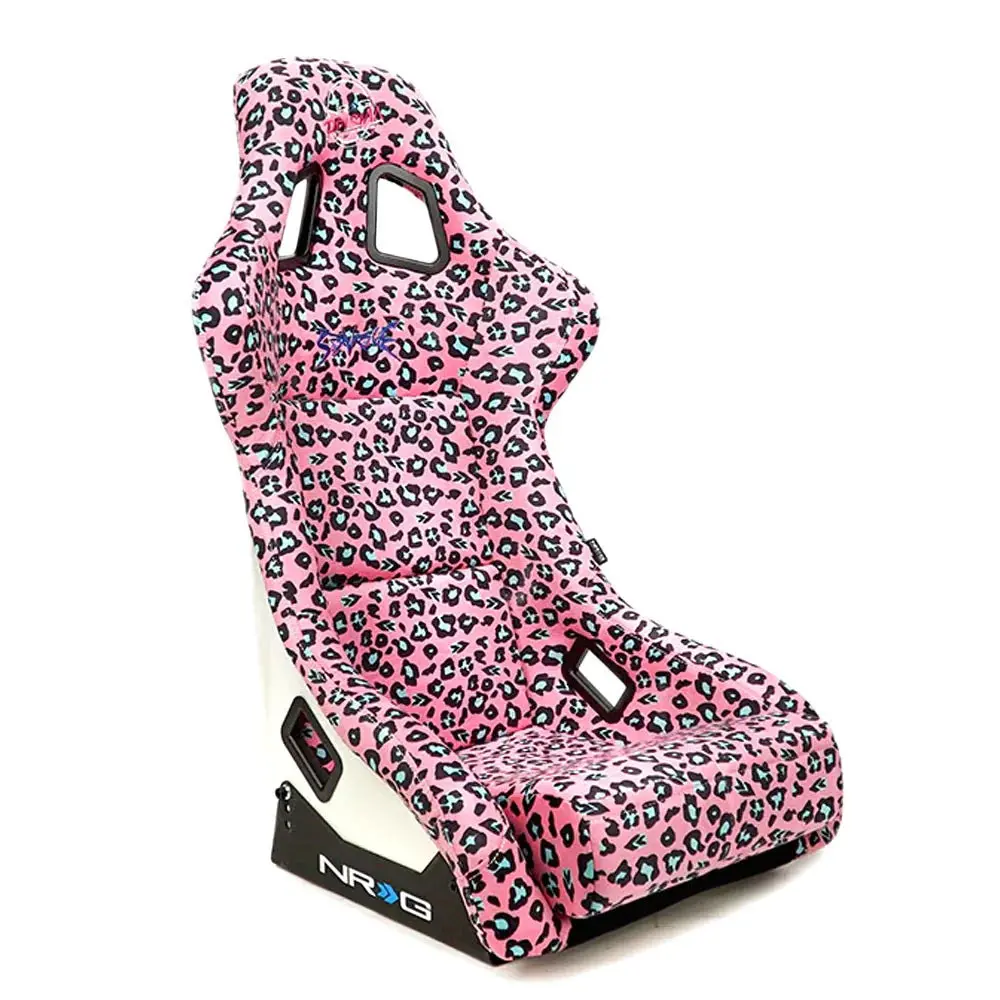 Nrg Frp Bucket Seat Prisma Savage Edition White Pearlized Back Pink Panther Leopard Print - Medium 1