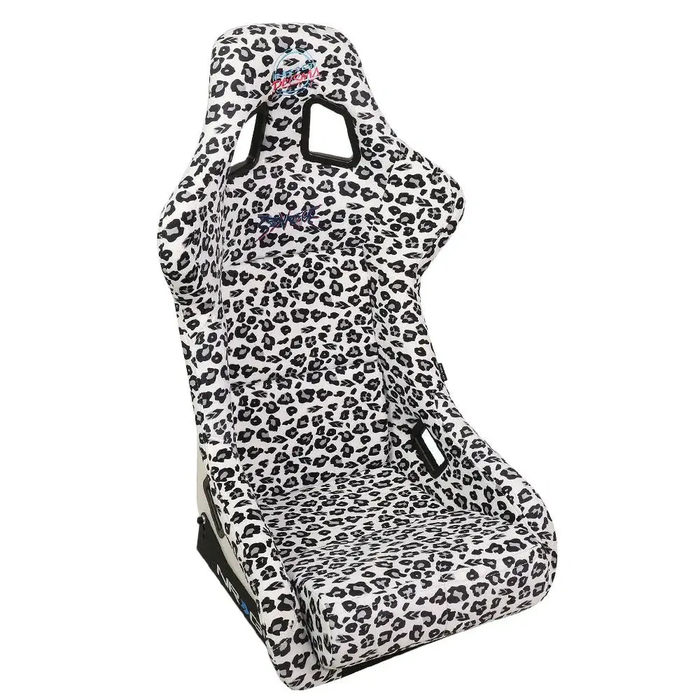 Nrg Frp Bucket Seat Prisma Savage Edition White Pearlized Back Snow Leopard Print - Medium 1