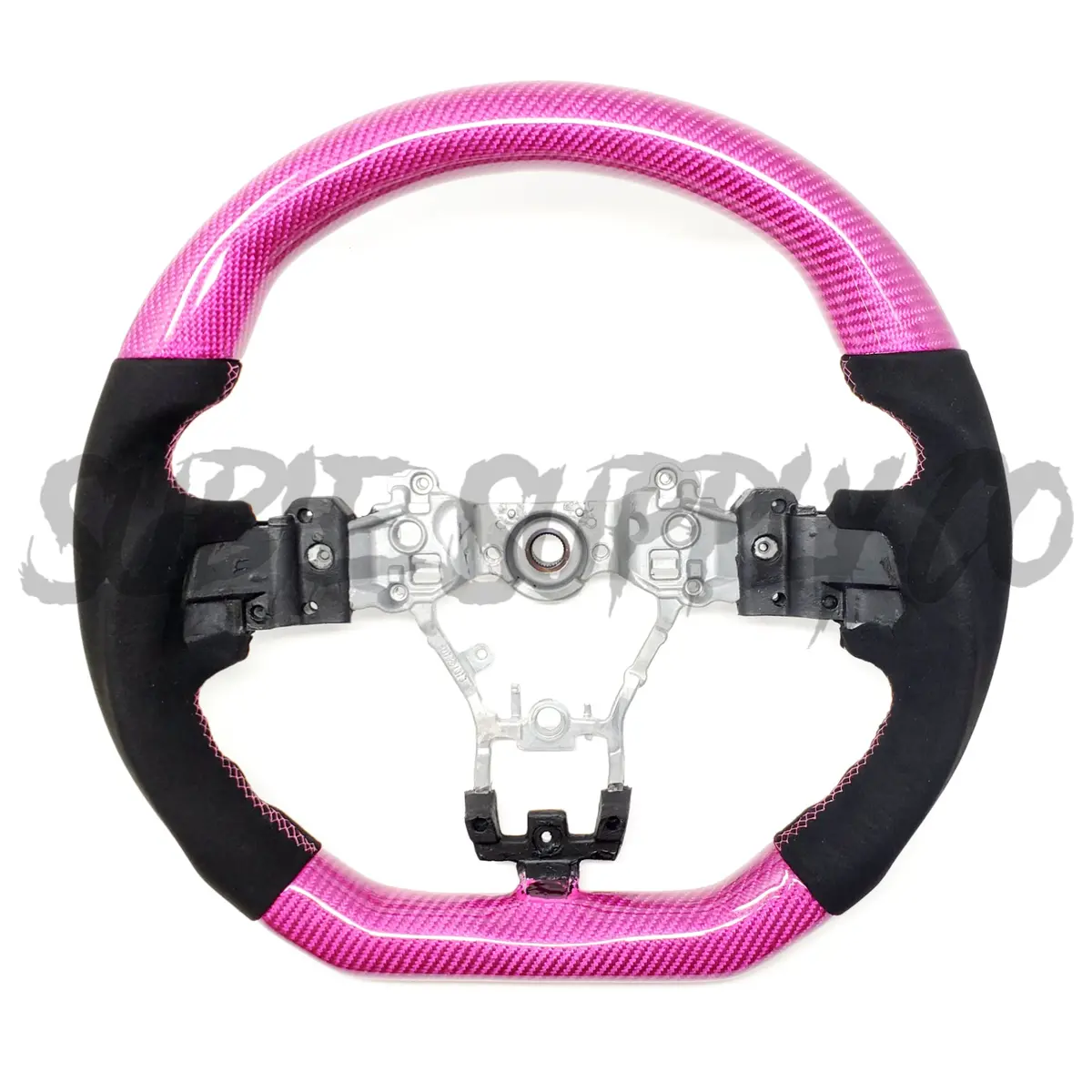 Ssc Black Alcantara/Pink Carbon Fiber Steering Wheel With Pink Stitching  - 2015-2021 Wrx/Sti 1