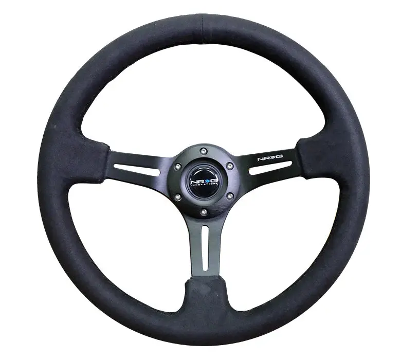Nrg Reinforced Steering Wheel (350Mm / 3In. Deep) Black Leather W/ Alcantara Stitching 1