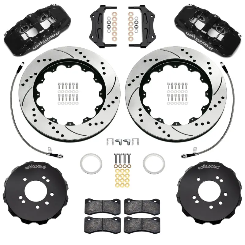 Wilwood 95-98 Nissan Skyline Aerolite 6R Front Bbk W/ 14.00In D/S Rotors & Flexlines - Black 1