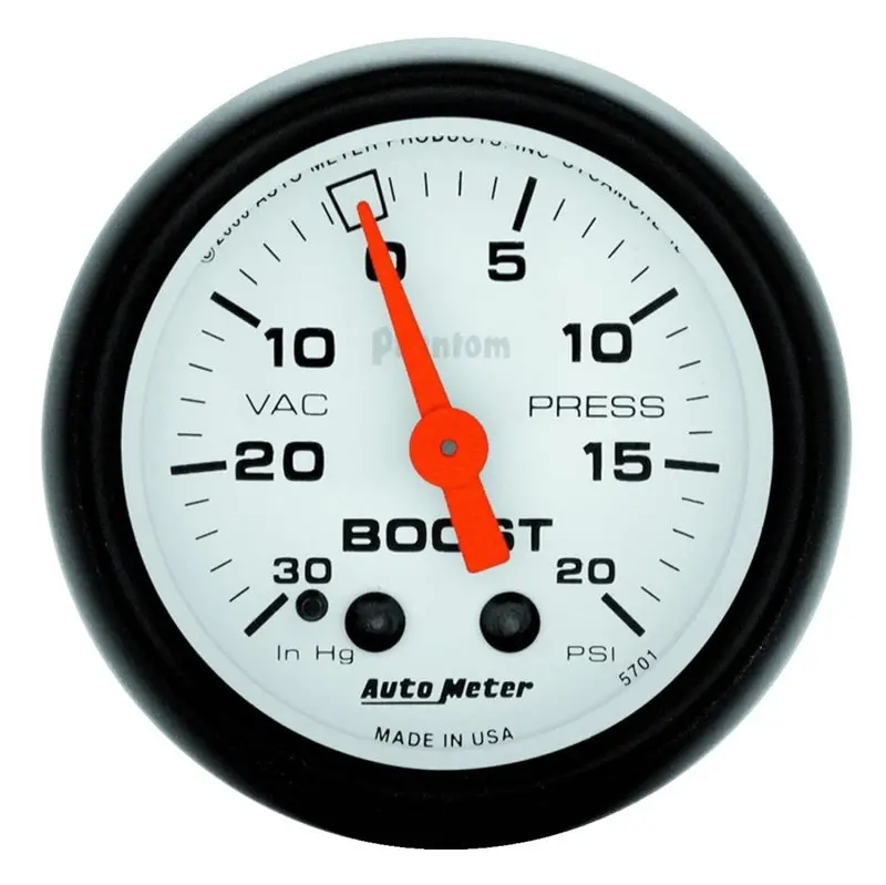 Autometer Phantom 52Mm 30In Hg.-Vac/20Psi Mechanical Vacuum/Boost Gauge 1