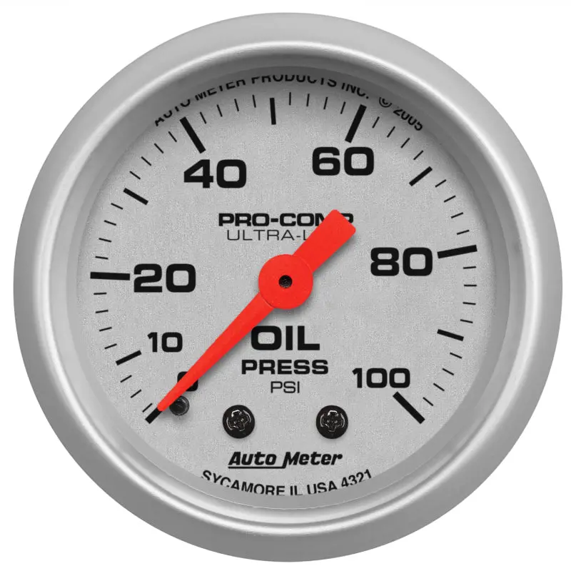 Autometer Ultra-Lite 52Mm 0-100 Psi Mechanical Oil Pressure Gauge 1