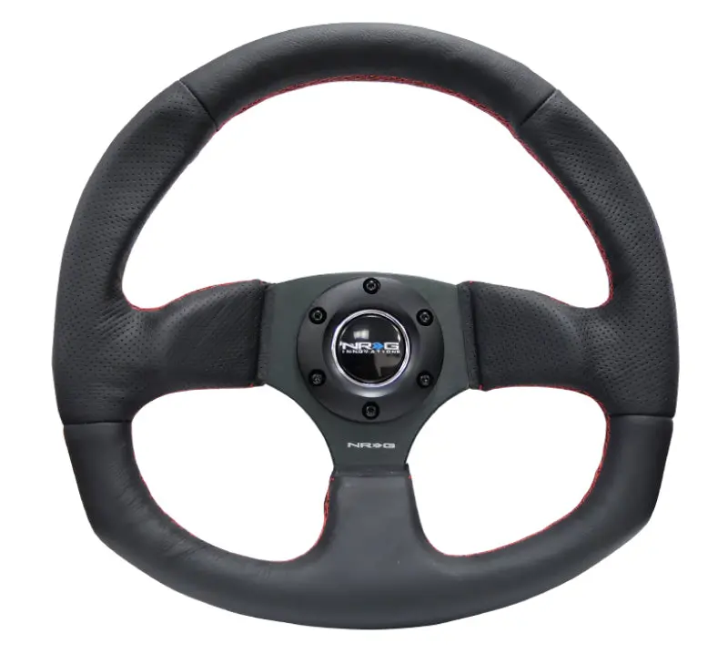 Nrg Reinforced Steering Wheel (320Mm Horizontal / 330Mm Vertical) Leather W/Red Stitching 1