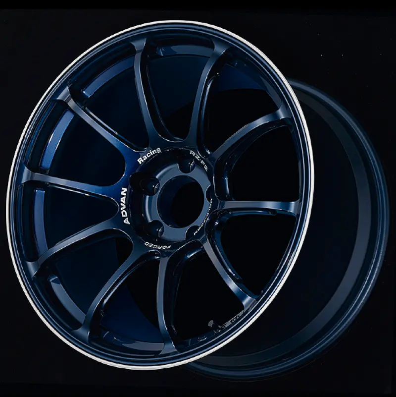Advan Rz-F2 18X9.5 +12 5X114.3 Racing Titanium Blue And Ring Wheel 1