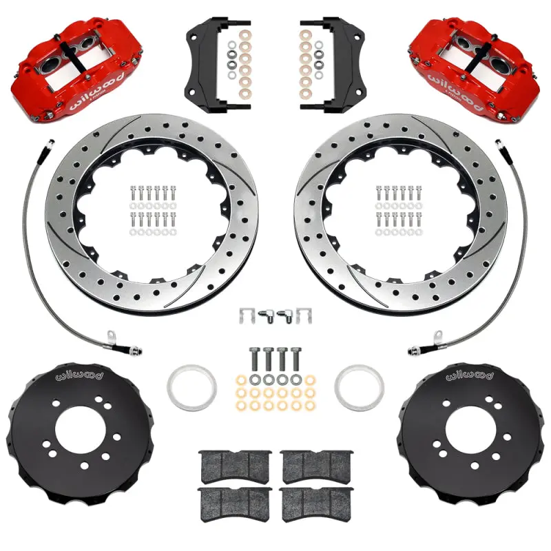 Wilwood 99-02 Nissan Skyline Superlite 6R Front Bbk W/ 12.88In Slotted Rotors & Flexlines - Red 1