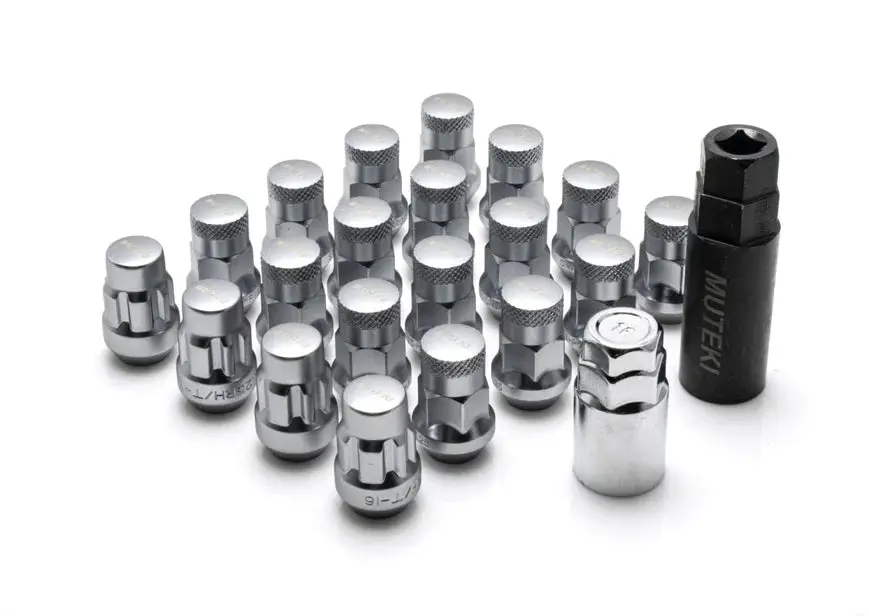 Wheel Mate Muteki Sr35 Close End Lug Nuts W/ Lock Set - Satin Silver 12X1.25 35Mm 1