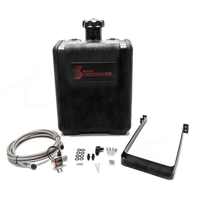Snow Performance 7 Gal. Water-Methanol Tank Upgrade Braided Stainless Line (W/Brackets, Solenoid, Hose & All Necessary Fittings) (15Lx17hx9w) - Universal 1